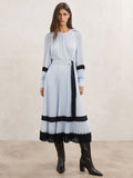 Pleated Dress with Lace Details and Belt