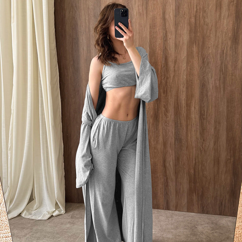 Conjunto de salón de punto de 3 piezas con pantalón y top de manga larga