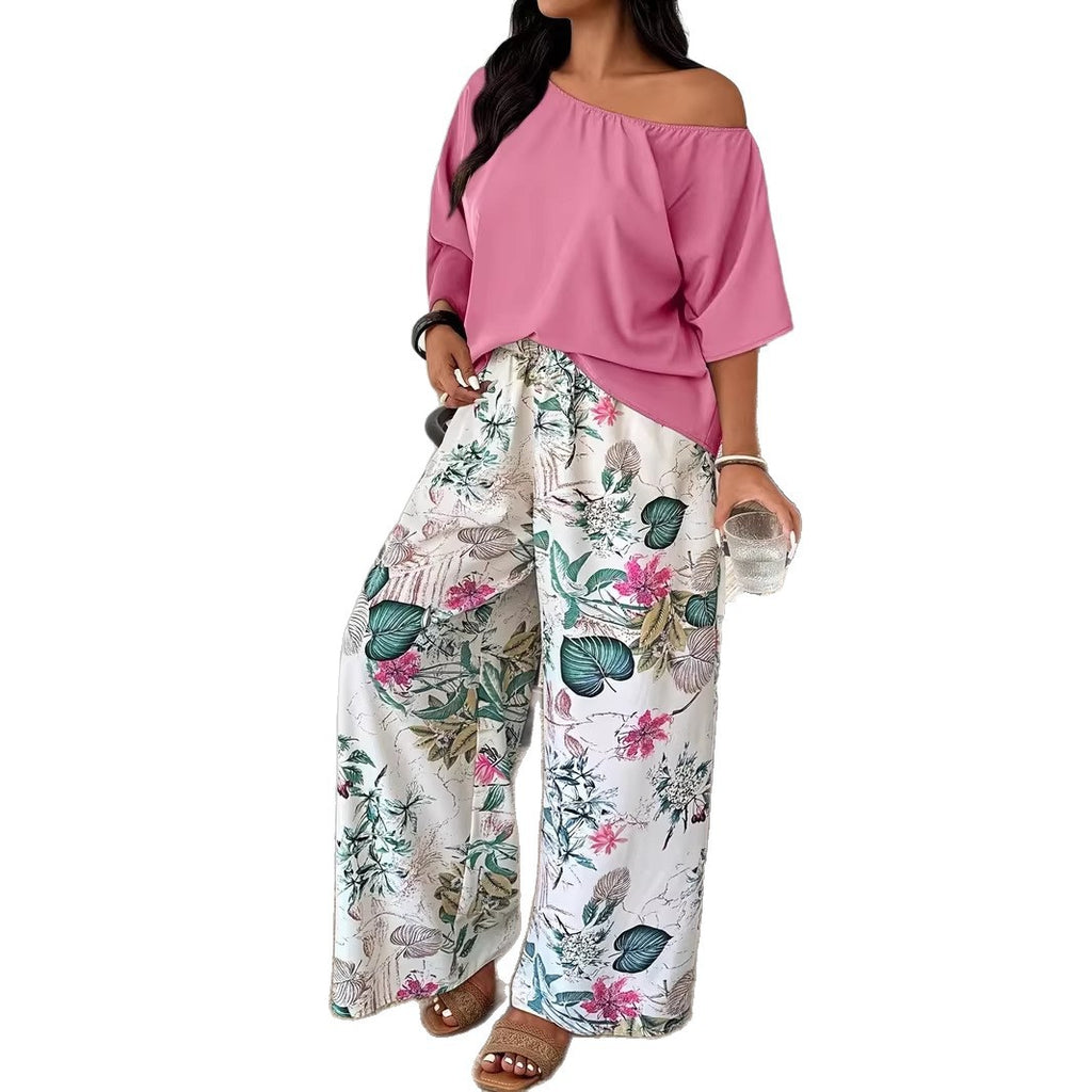 Printed Loose-Fit Set with Wide-Leg Pants