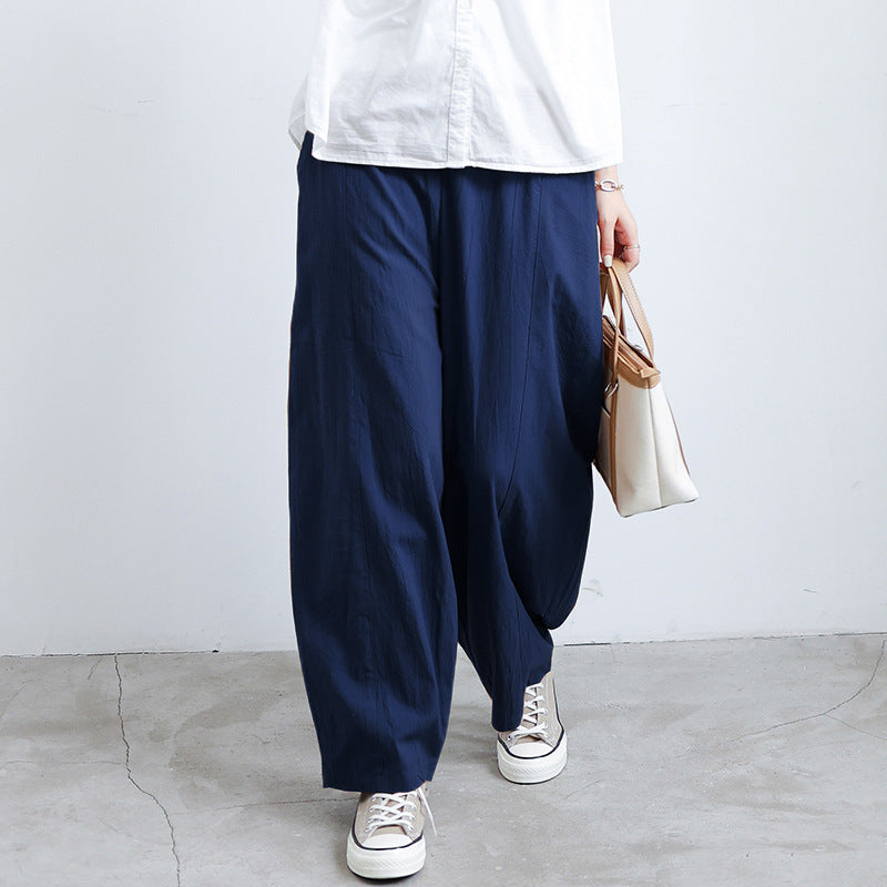 Pantalones Harem Anchos de Algodón y Lino