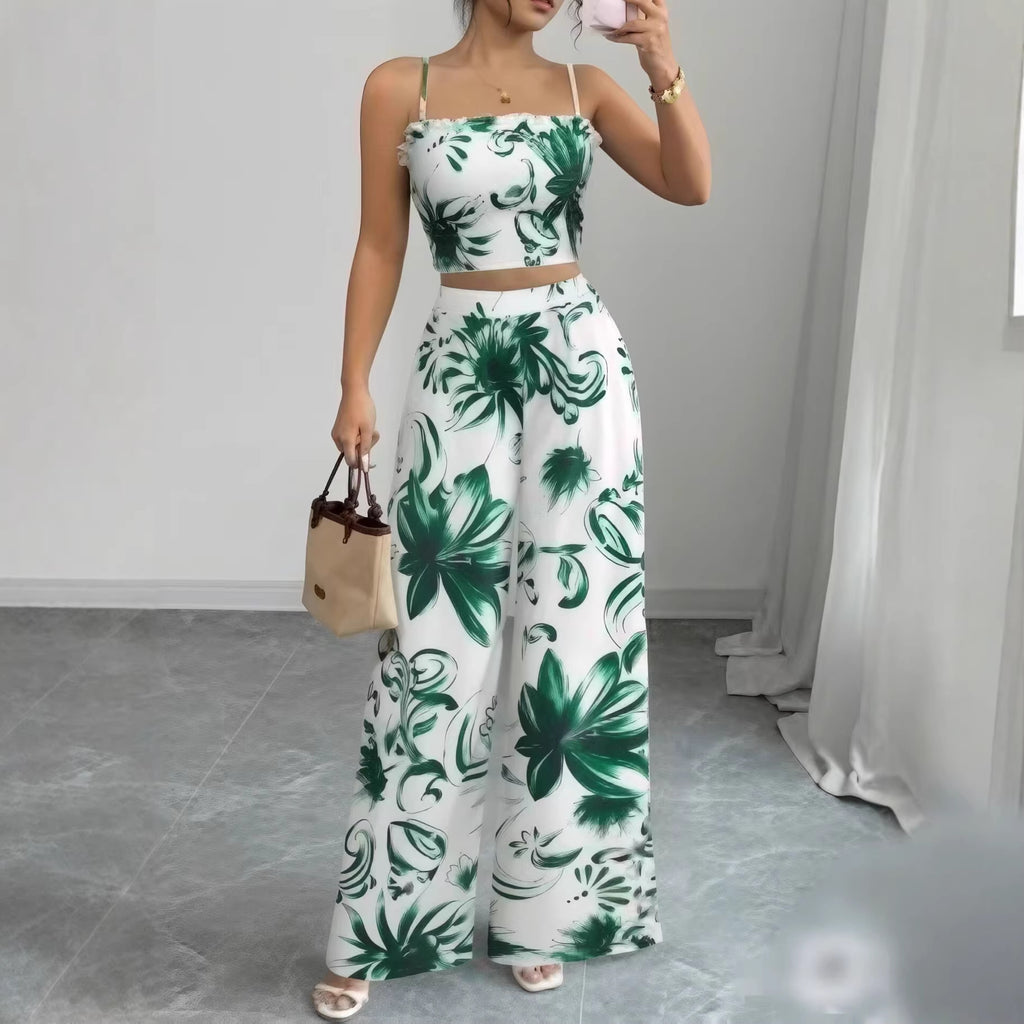 Printed Jumpsuit with Thin Straps and Fitted Cut