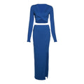 Fitted Set with V-Neck, Long Sleeves and Slit Skirt