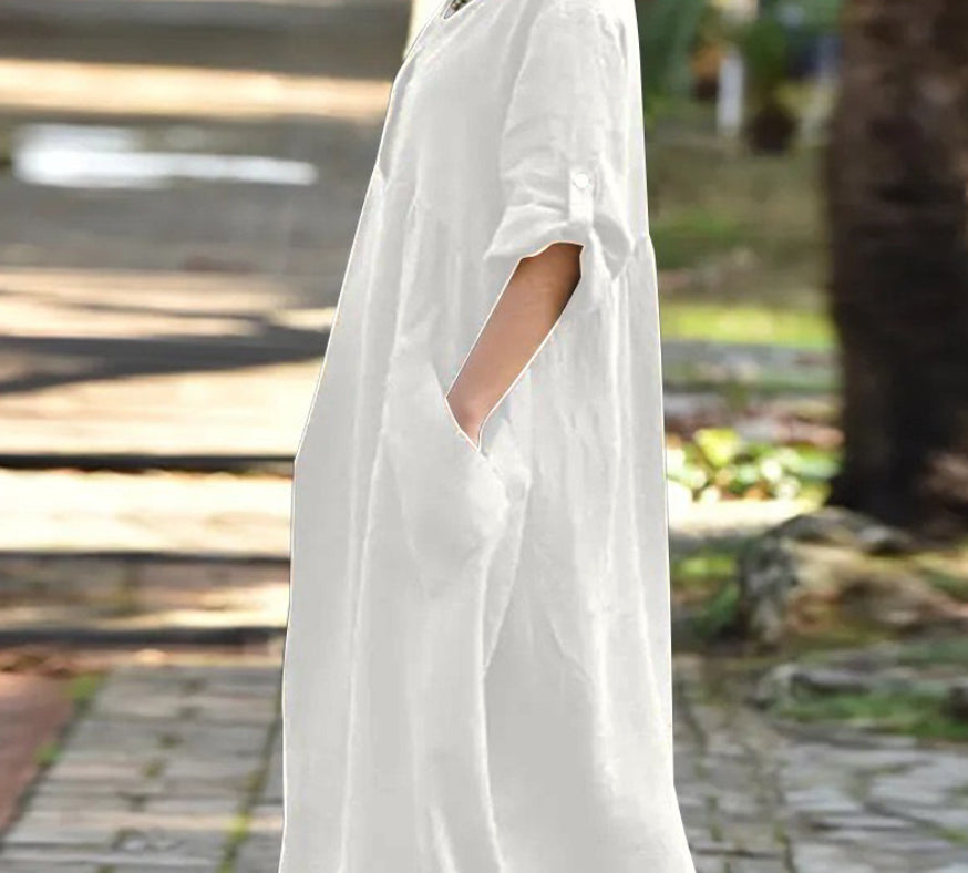 Vestido Suelto Sólido de Corte Acampanado para Mujer