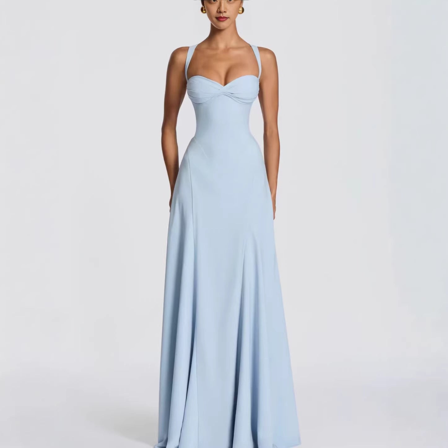 Wide-Strap Knotted Waistline Long Dress