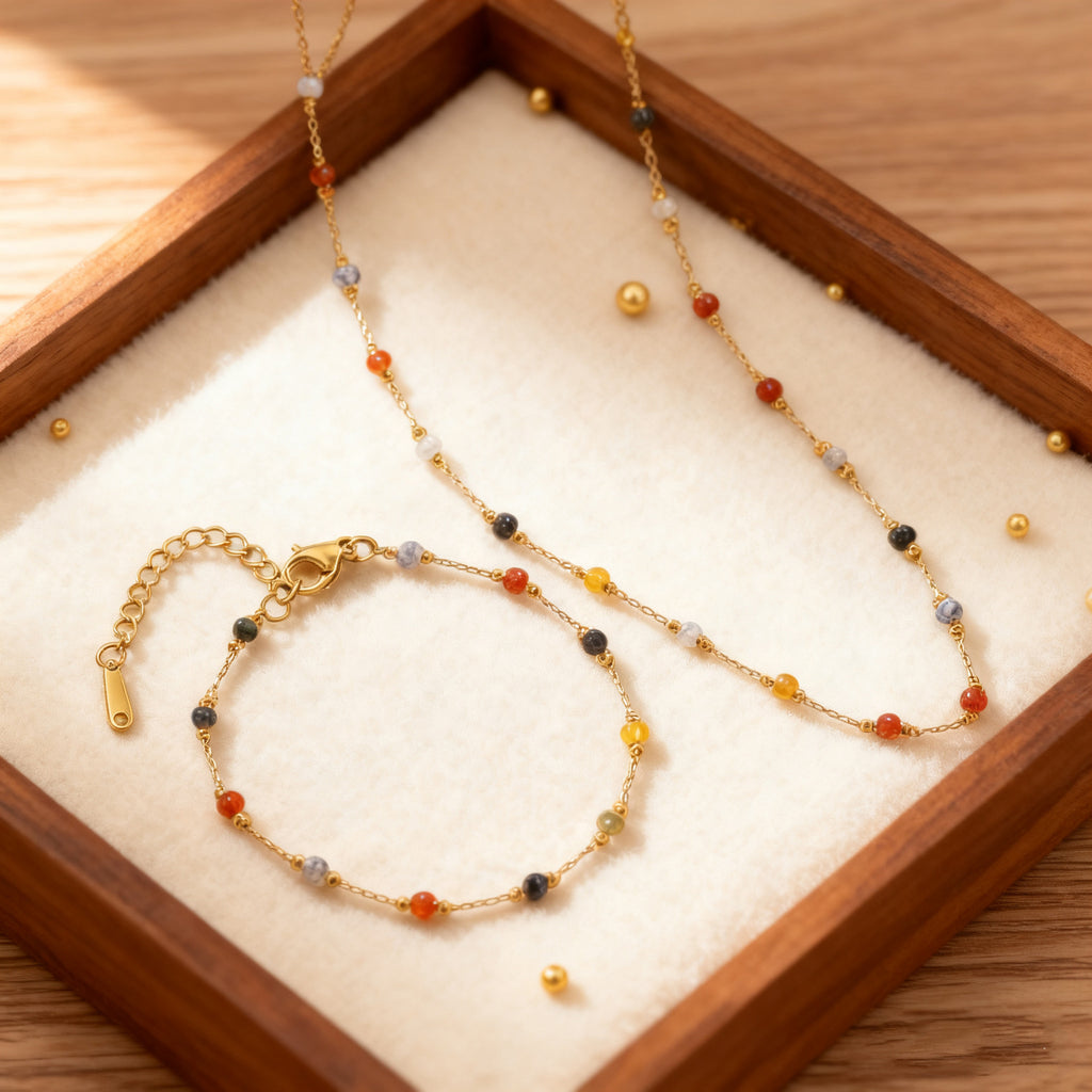 Natural Stone Heart Charm Bracelet
