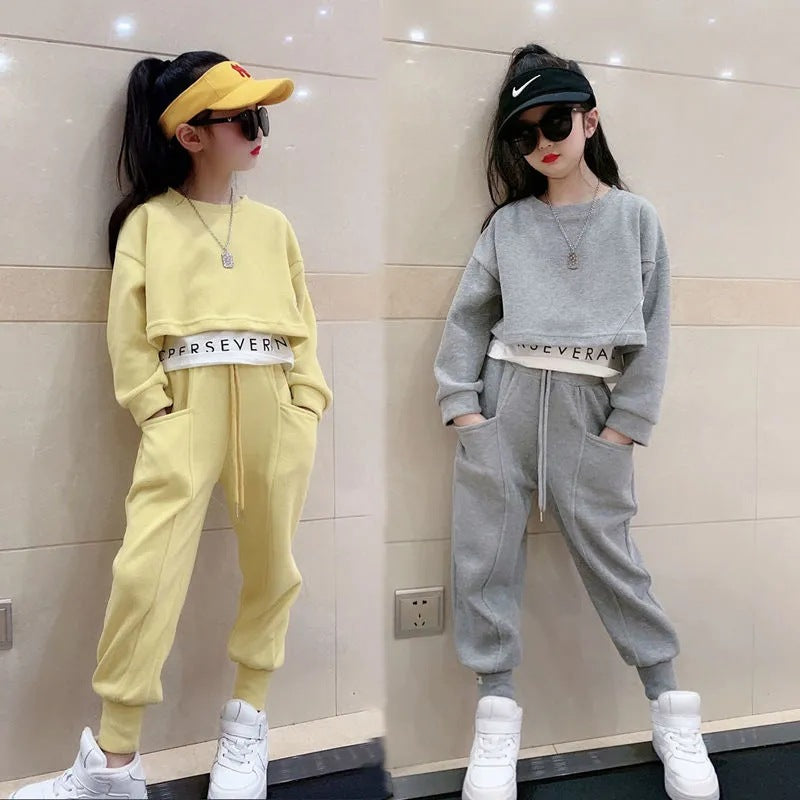 Conjunto de suéter y pantalón informal de punto para niña
