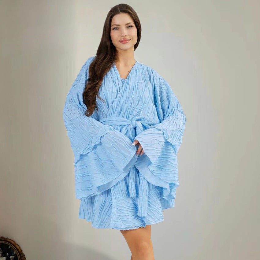 Conjunto de descanso de 3 piezas con top de manga larga y shorts