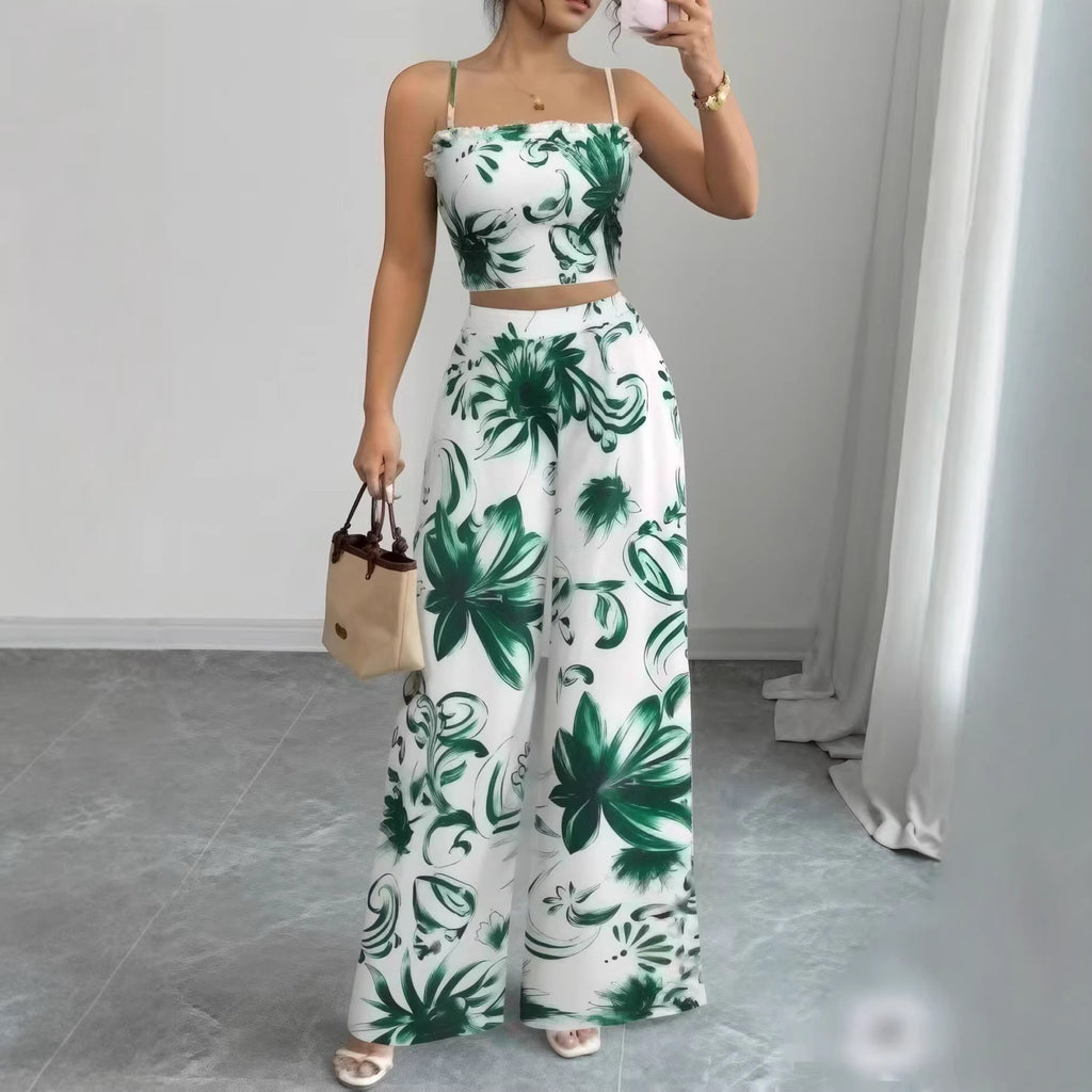 Printed Jumpsuit with Thin Straps and Fitted Cut
