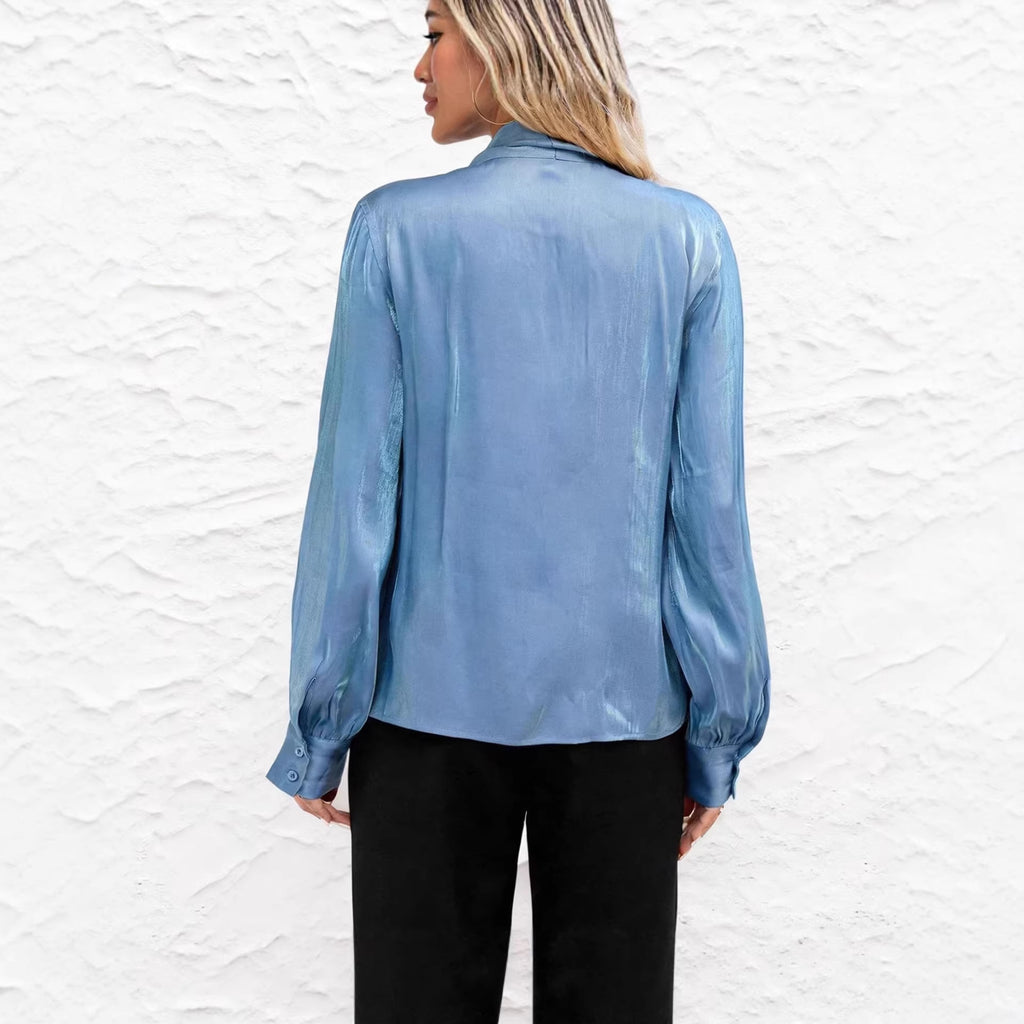 Minimalist Blue Top with Long Sleeves and Lace-Up Details