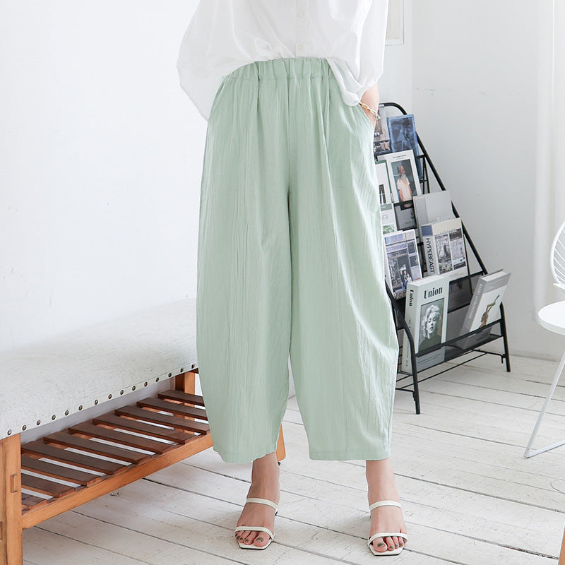 Pantalones Harem Anchos de Algodón y Lino