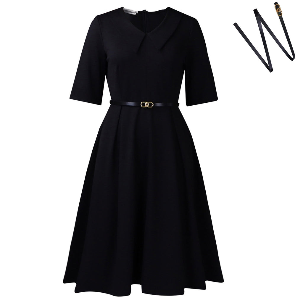 Vestido Midi Elegante para Mujer con Cinturón y Mangas a la Mitad