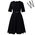 Vestido Midi Elegante para Mujer con Cinturón y Mangas a la Mitad