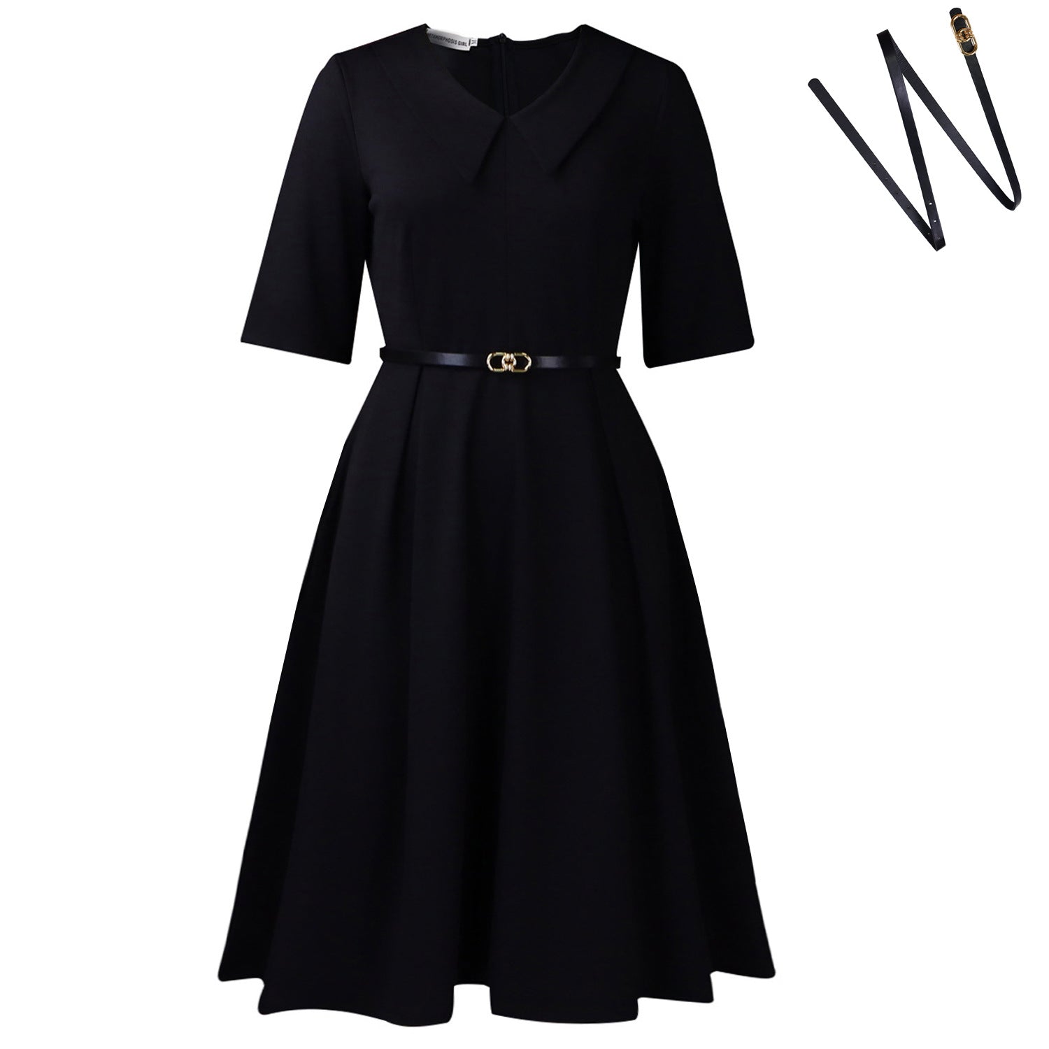 Vestido Midi Elegante para Mujer con Cinturón y Mangas a la Mitad