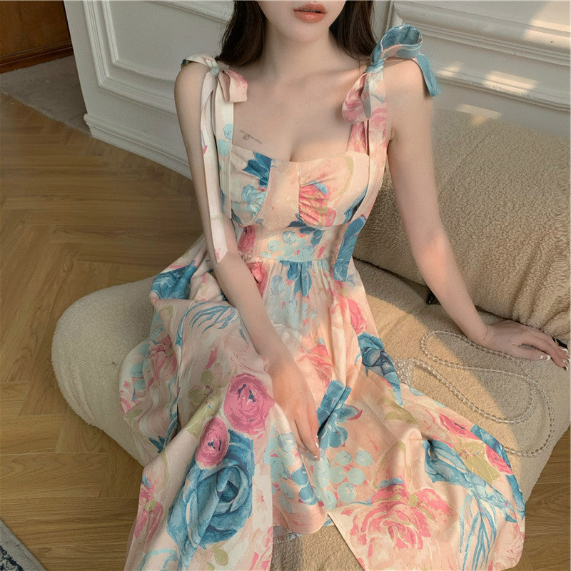 Floral Midi Dress with Straps and Cutout Shoulders
