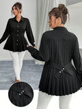 Elegant Waist-Pleated Solid-Color Shirt for Women
