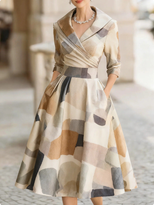 Fitted Mid-Length Dress with Floral Print