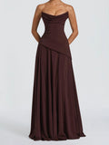 Long Ruched Sleeveless Dress with Open Back