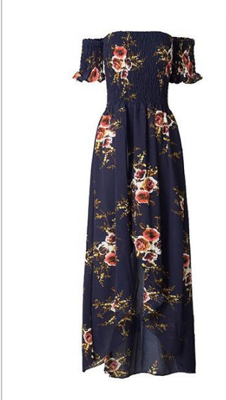 Vestido largo bohemio con hombros descubiertos