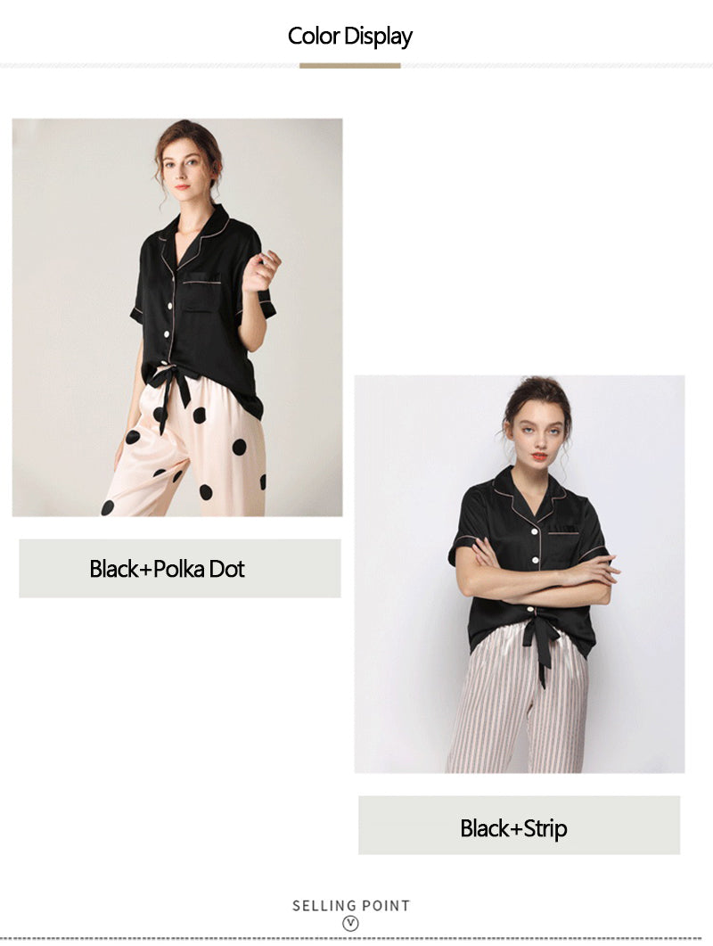 Conjunto de pijama efecto seda de manga corta y pantalón para mujer