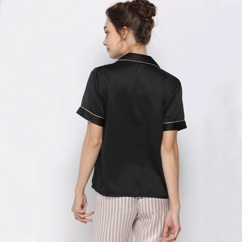 Conjunto de pijama efecto seda de manga corta y pantalón para mujer