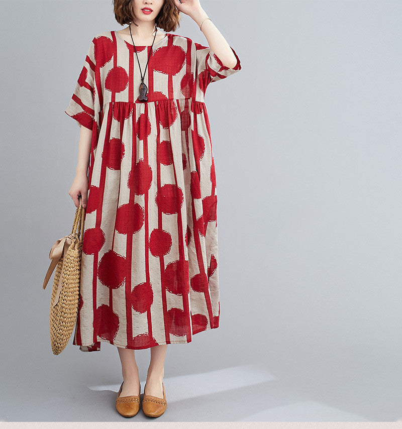 Vestido midi de lunares, ajuste holgado, algodón