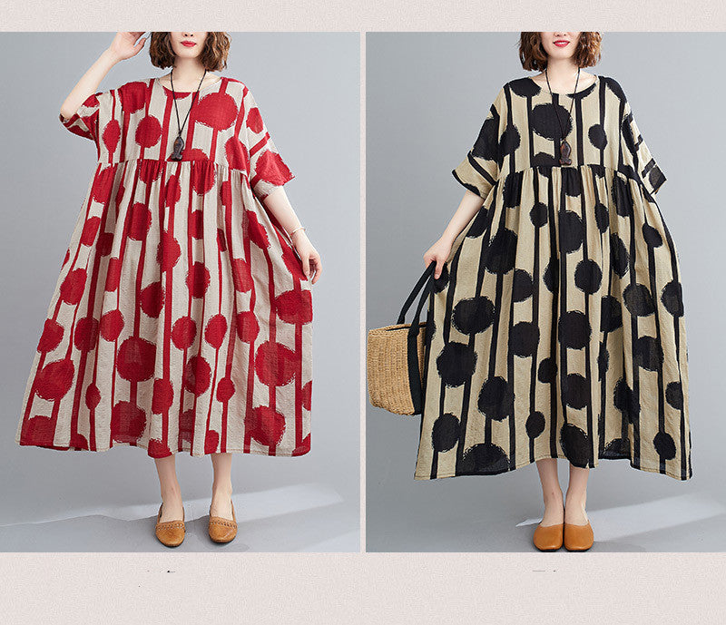 Vestido midi de lunares, ajuste holgado, algodón