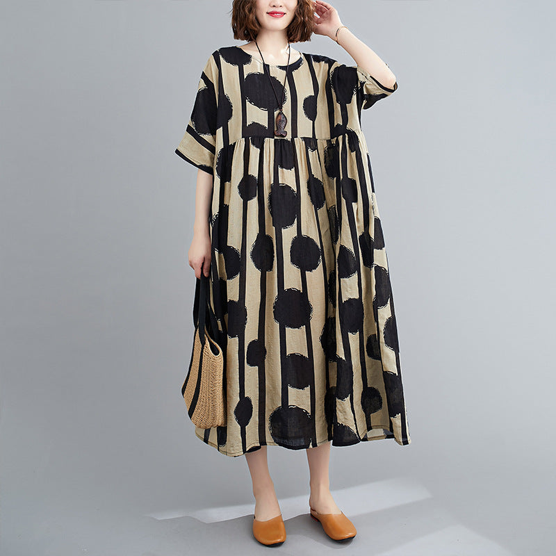 Vestido midi de lunares, ajuste holgado, algodón