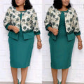 Plus Size Printed Set with Light Jacket and Midi Dress