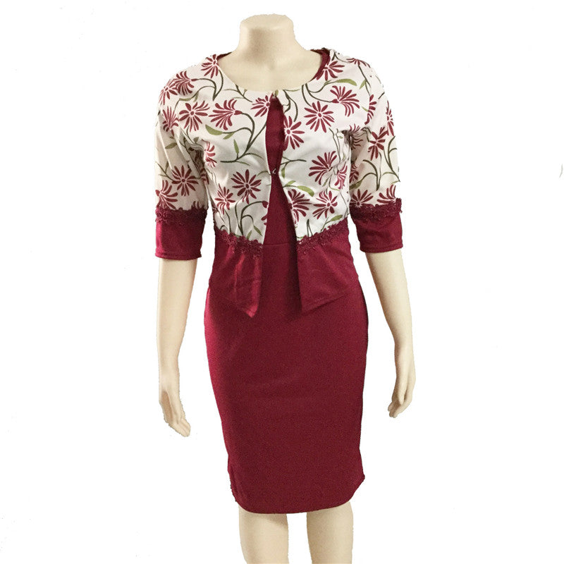 Plus Size Printed Set with Light Jacket and Midi Dress