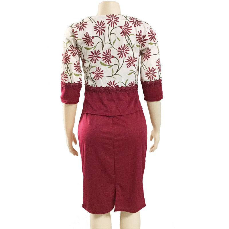 Plus Size Printed Set with Light Jacket and Midi Dress