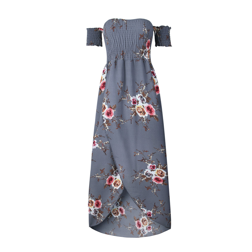 Vestido largo bohemio con hombros descubiertos