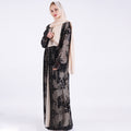 Long Floral Dress with Short Sleeves and Belt