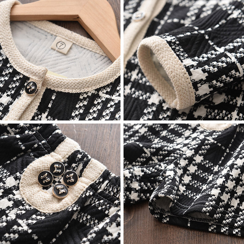Ensemble 2 pièces à carreaux pour filles : haut à manches longues et short (mi-saison)