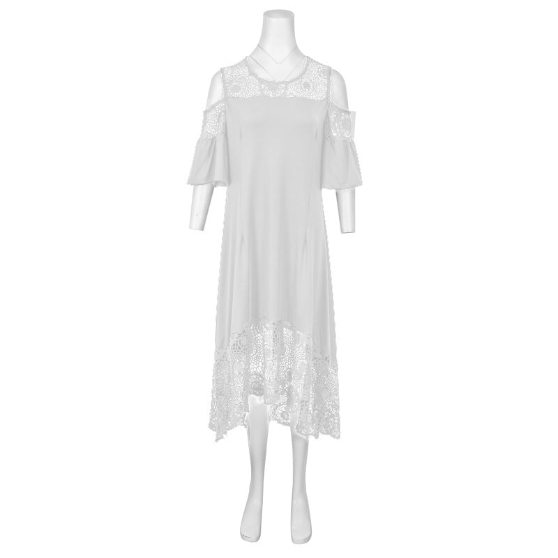 Mid-Length Dress with Butterfly Sleeves and Off-Shoulder