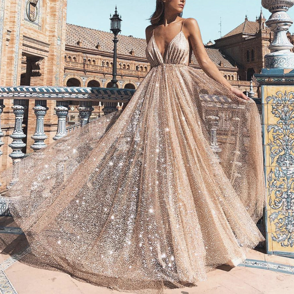 Vestido Largo de Noche con Tirantes y Caída Elegante