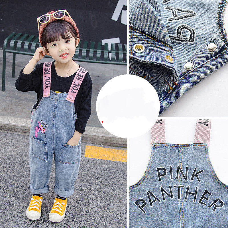 "Pink Panther" Denim Overalls for Kids