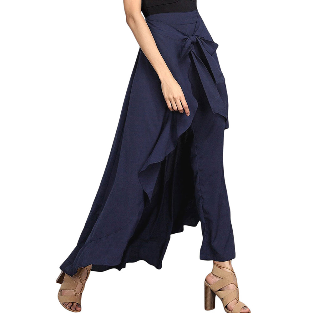 Solid Pants with Adjustable Waist and Ruffle Finish