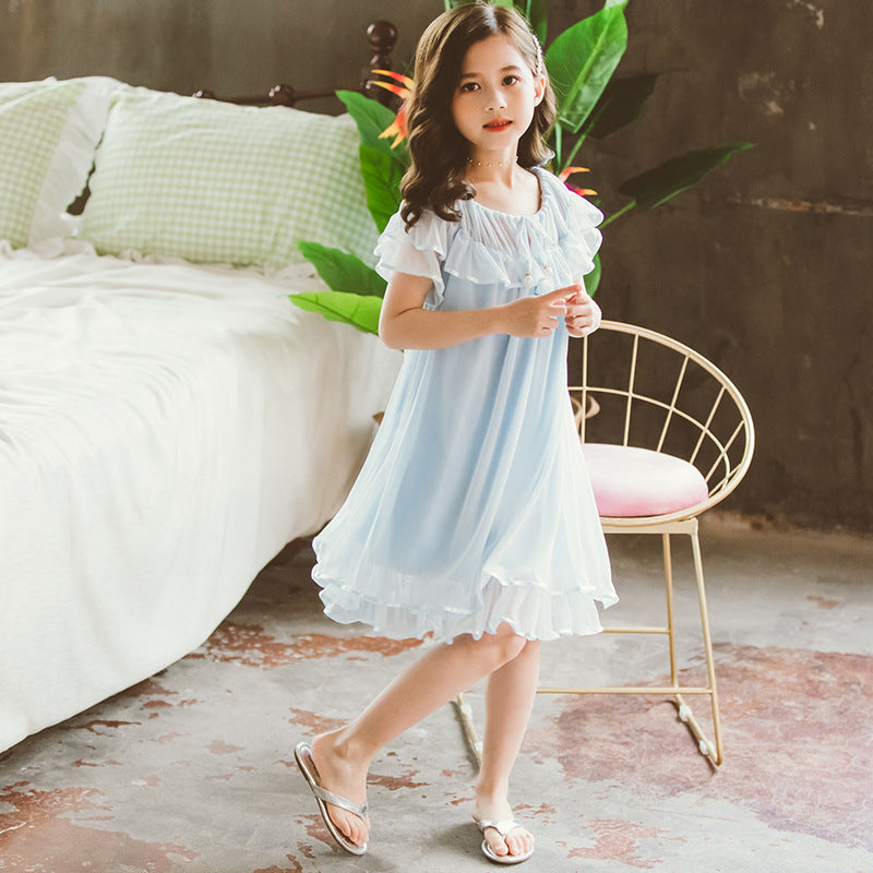 Camisón de Algodón con Encaje para Niña