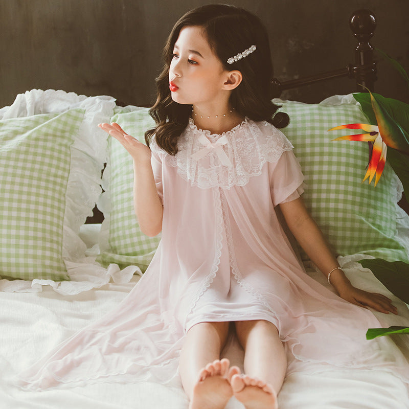 Camisón de Algodón con Encaje para Niña