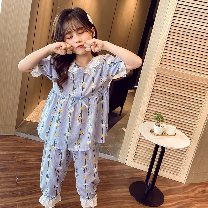 Cotton Short Sleeve Pajamas with Flowers