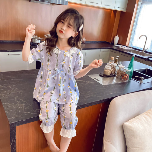 Pijama de algodón de manga corta con flores