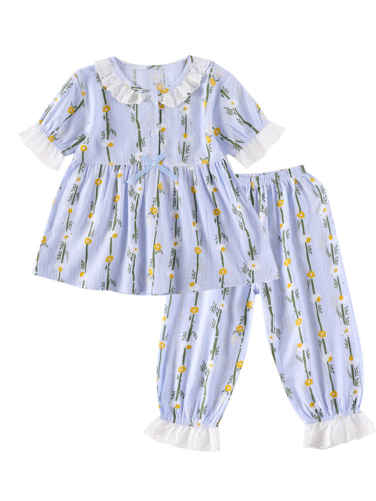 Cotton Short Sleeve Pajamas with Flowers
