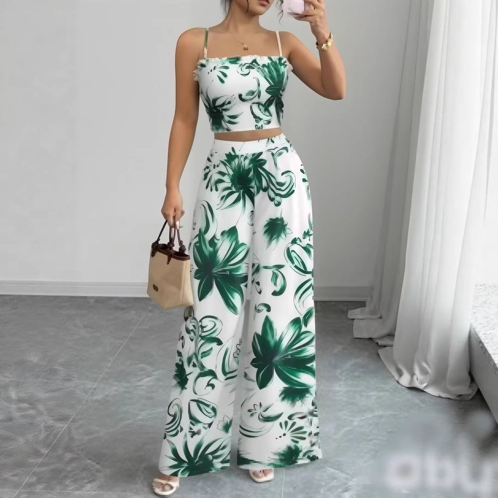 Printed Jumpsuit with Thin Straps and Fitted Cut