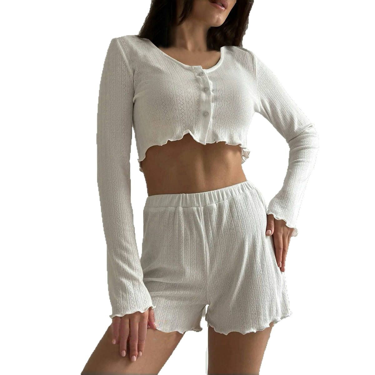 Conjunto de pijama de manga larga y pantalón corto para mujer