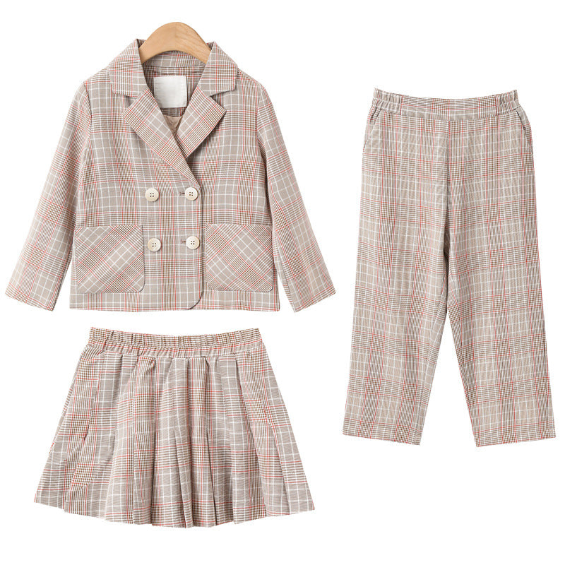 Girls’ Double-Breasted Plaid Suit Set