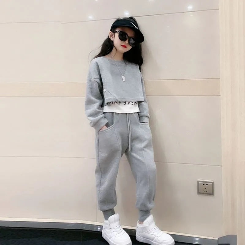Conjunto de suéter y pantalón informal de punto para niña