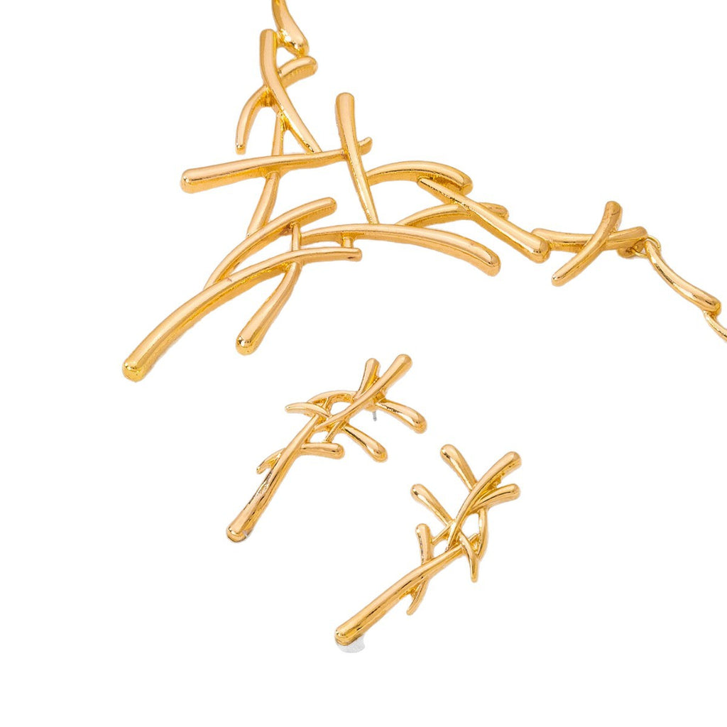 Gold Line Elegance Necklace and Earrings Set