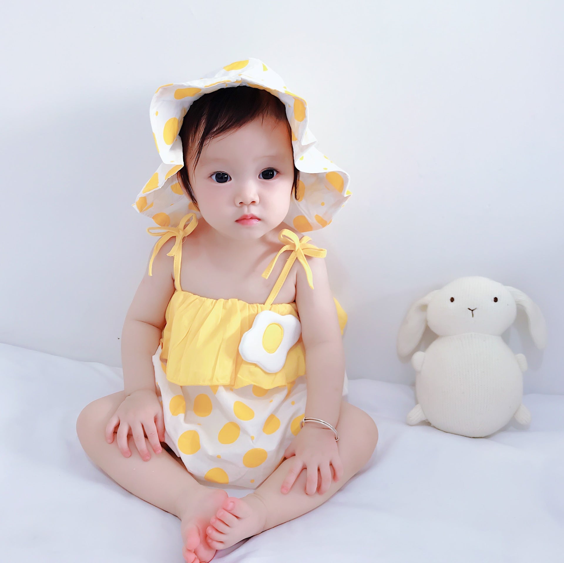 Cotton Baby Romper with Straps with Bonnet Option