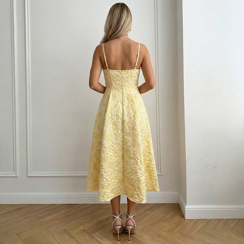 Jacquard Open Back Dress with Fitted Cut