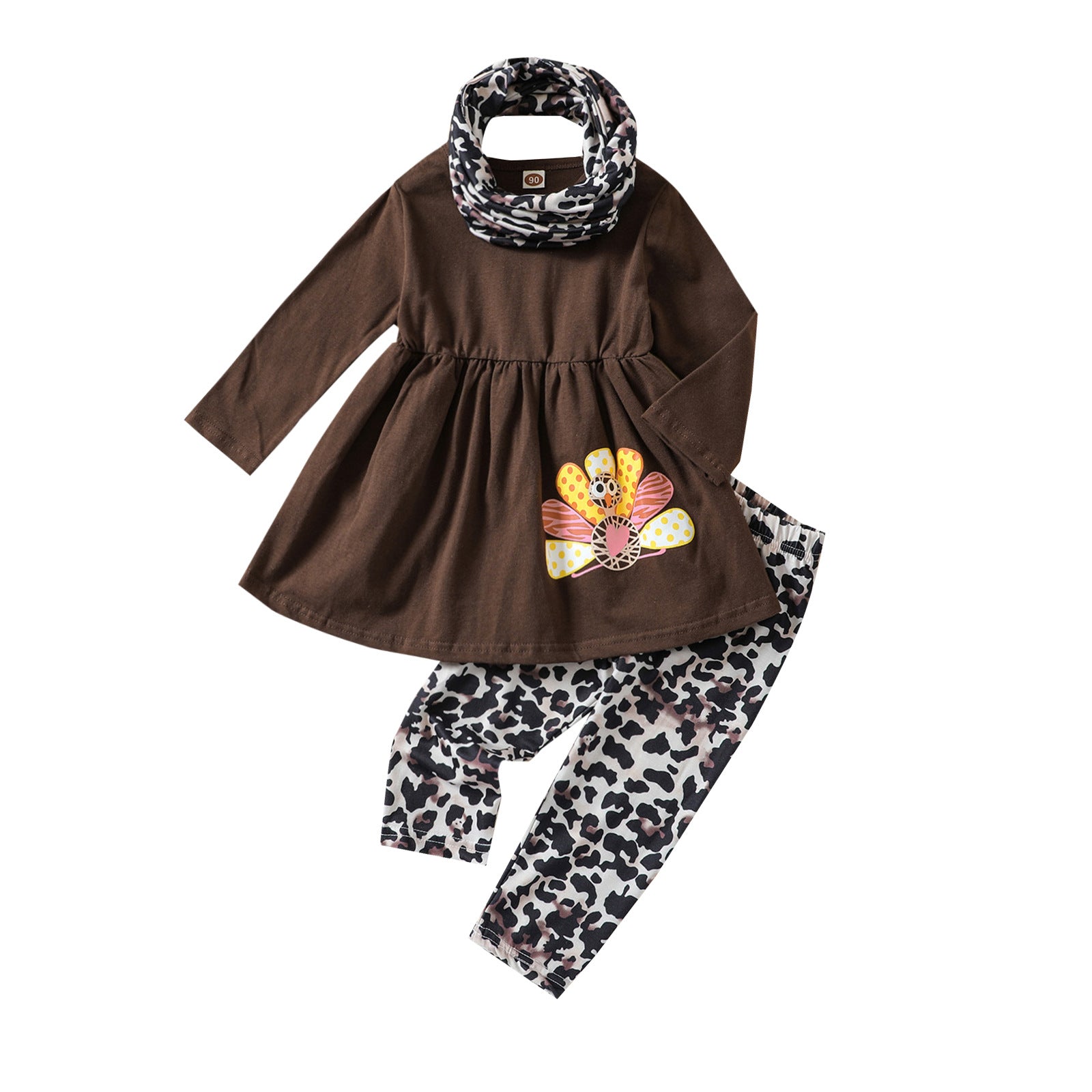 Fall 3-Piece Girls Set Printed Top, Pants & Scarf